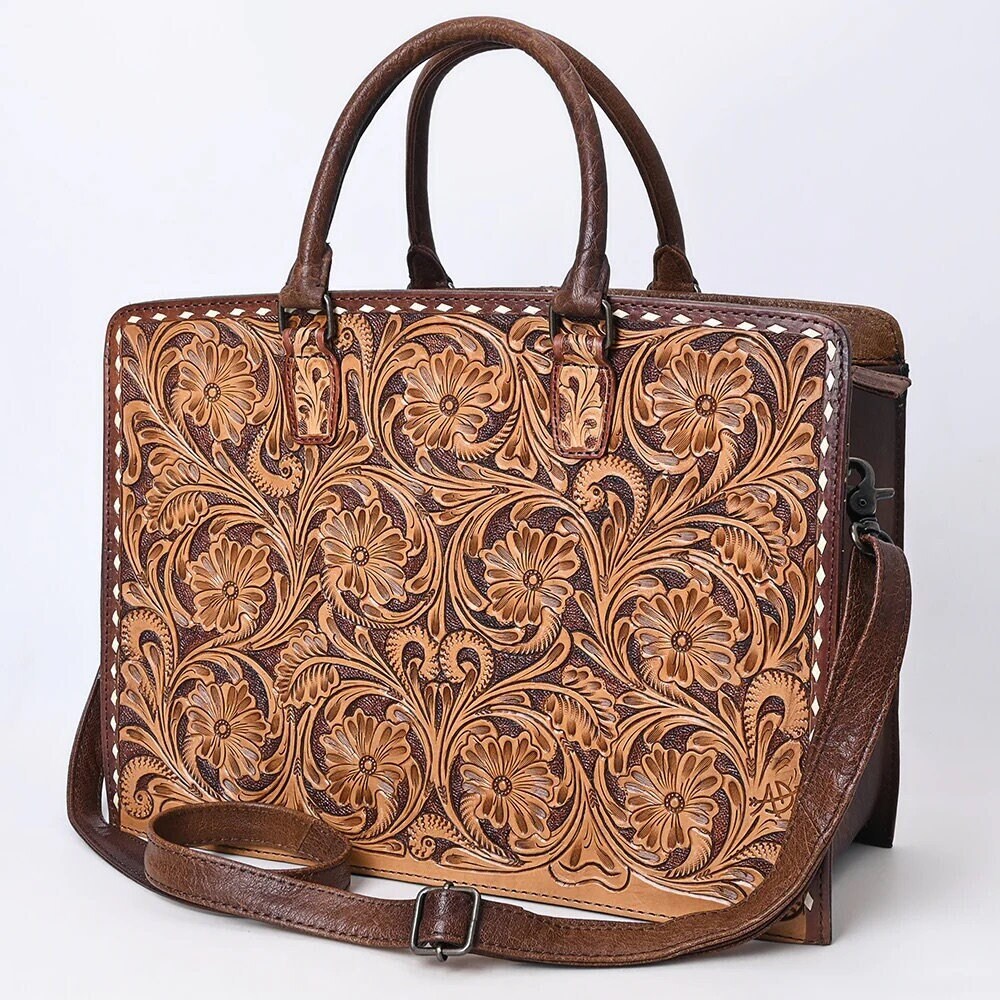 Handmade newest tooled leather purse handbag tote