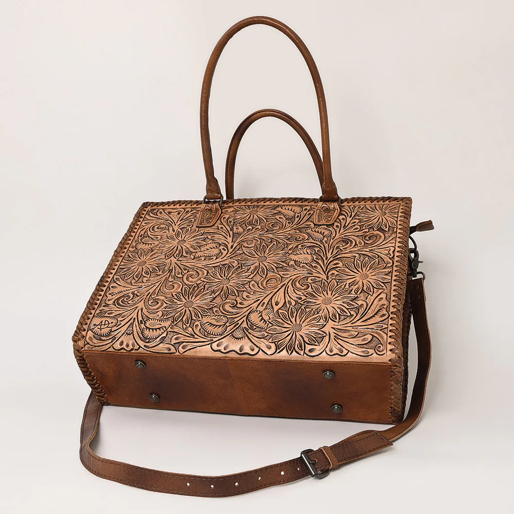 Old West Hand Tooled Leather Shoulder Bag