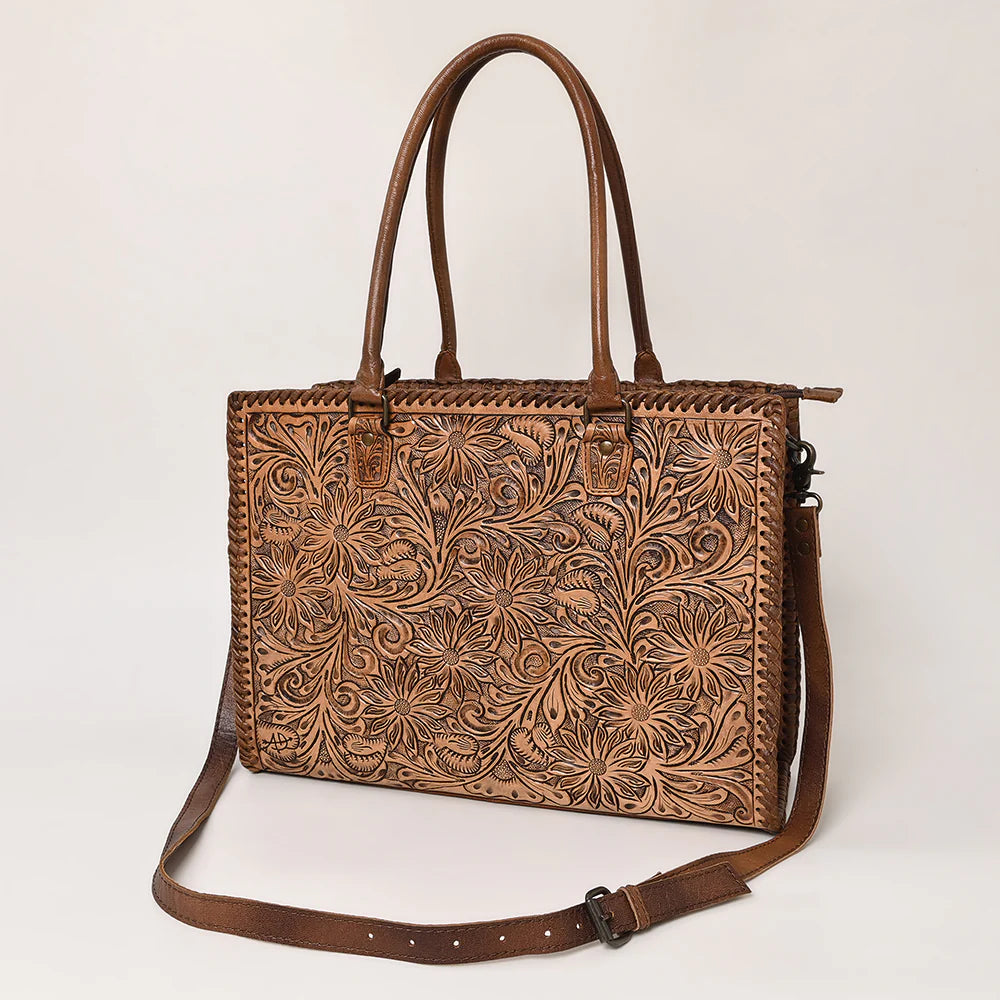 Old West Hand Tooled Leather Shoulder Bag