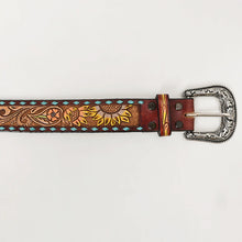 Load image into Gallery viewer, Sunflower Buck Stitch Hand Tooled Leather Belt
