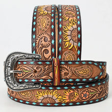 Load image into Gallery viewer, Sunflower Buck Stitch Hand Tooled Leather Belt
