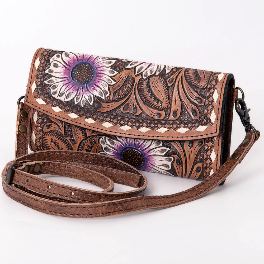 Desert Bloom Western Leather Crossbody Wallet