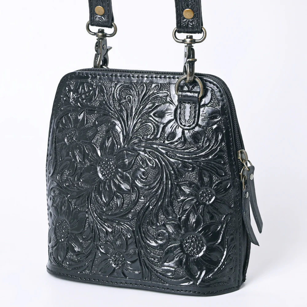 Midnight Mustang Hand Tooled Leather Crossbody Purse