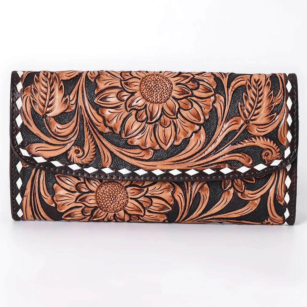 Buck Stitch Hand Tooled Leather Wallet