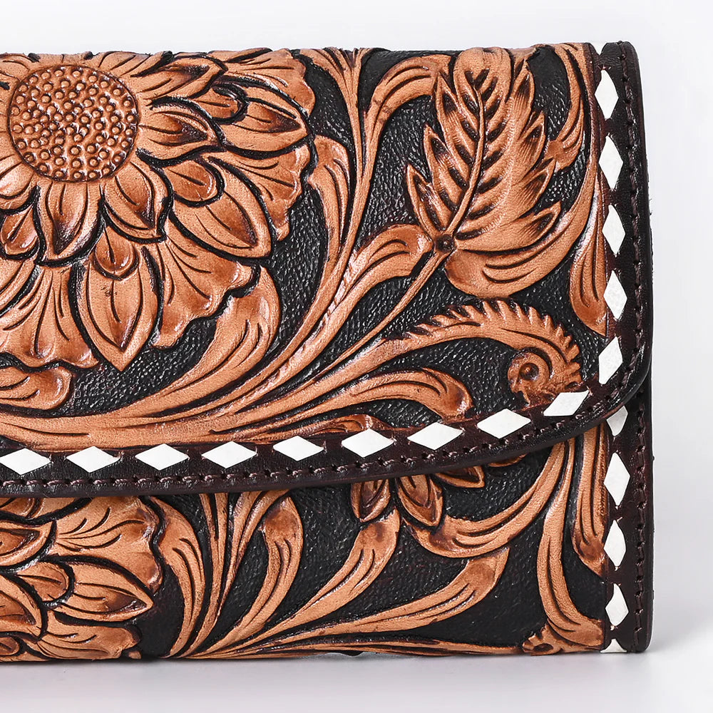 Buck Stitch Hand Tooled Leather Wallet