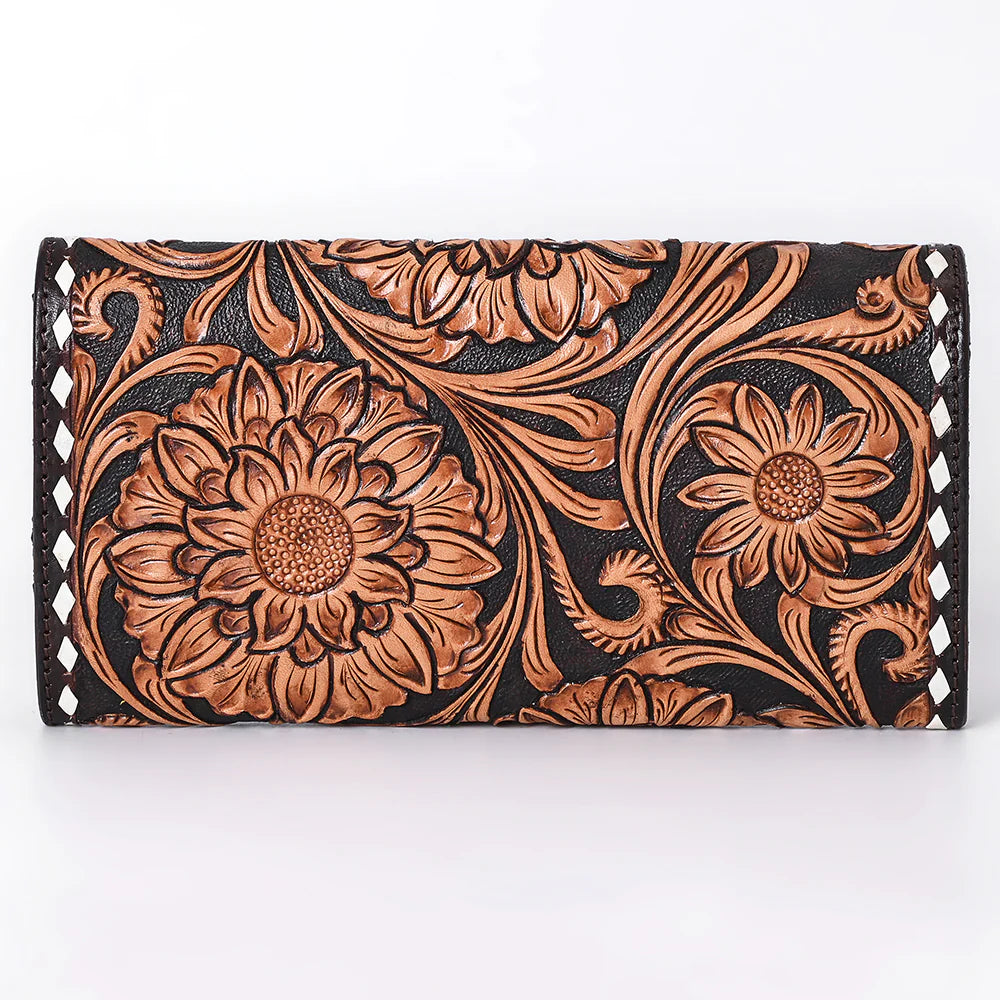 Buck Stitch Hand Tooled Leather Wallet