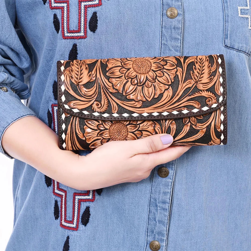 Buck Stitch Hand Tooled Leather Wallet