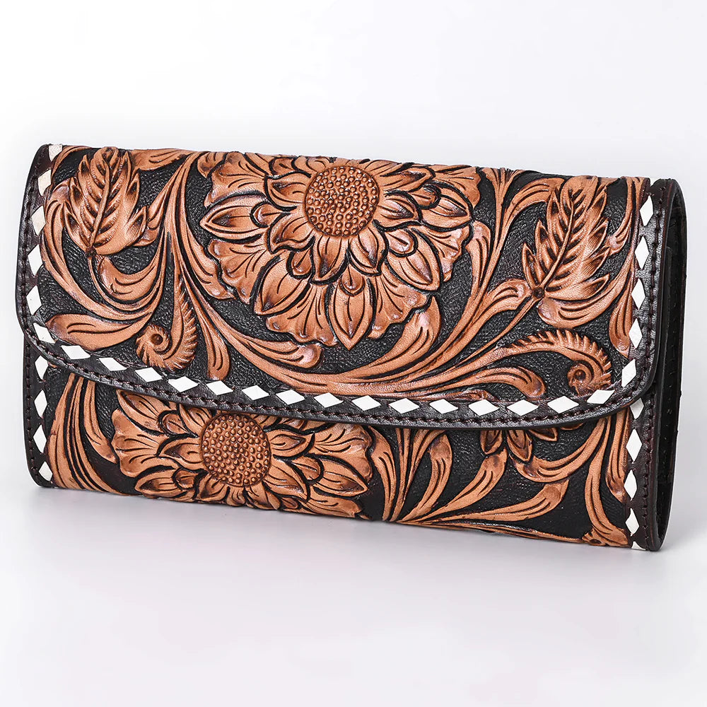 Buck Stitch Hand Tooled Leather Wallet