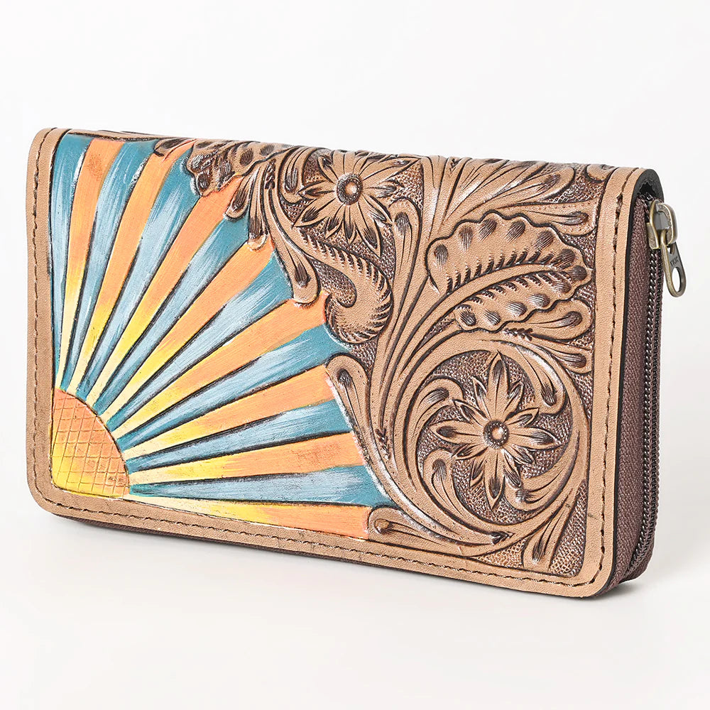 Sun Ray Hand Tooled Leather Wallet