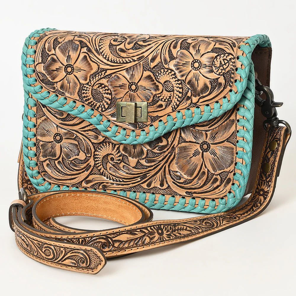 Rawhide Chic Hand Tooled Leather Crossbody Purse