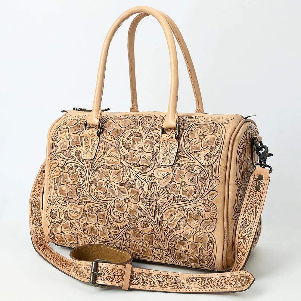 Frontier Belle Hand Tooled Leather Duffel Bag