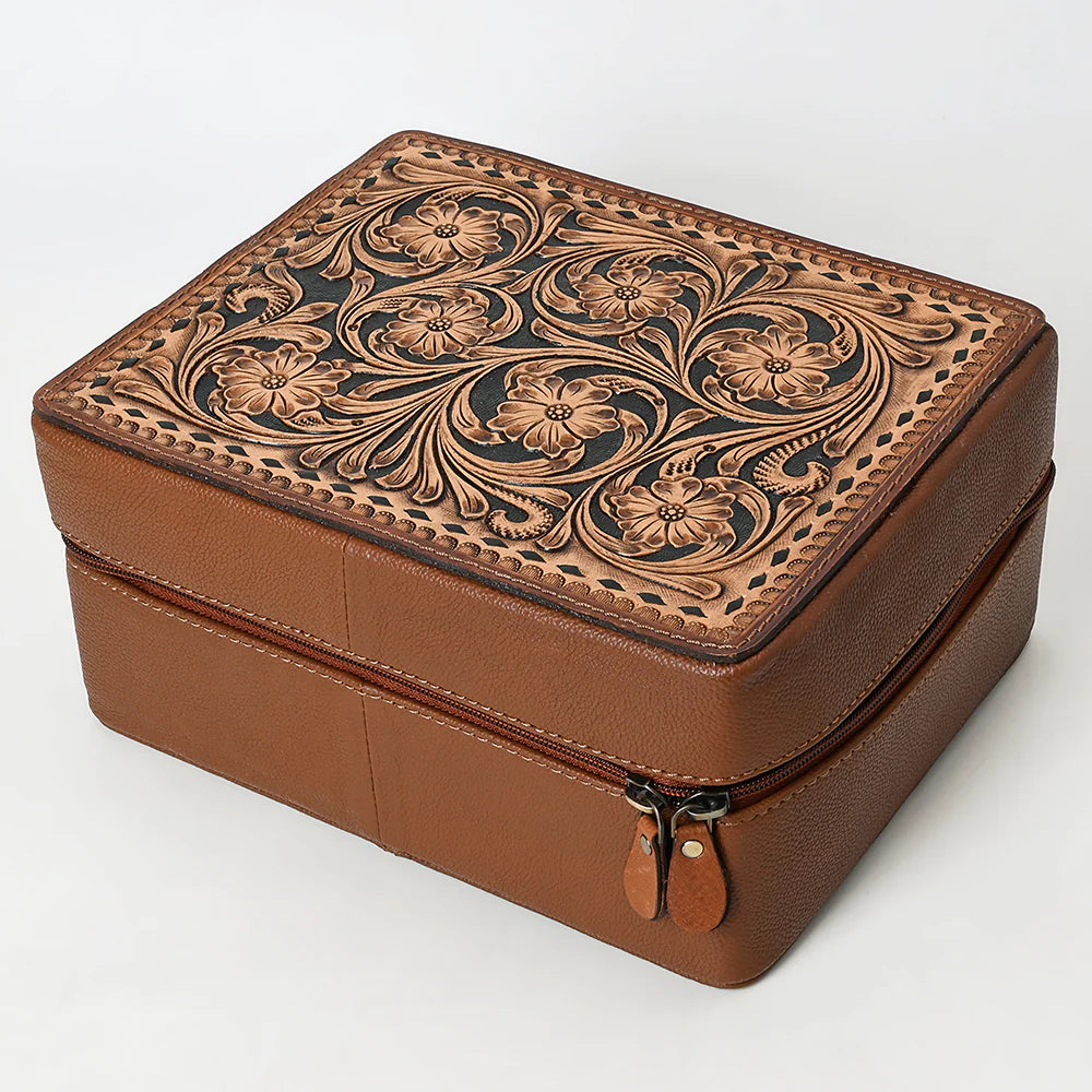 Trail Creek Hand Tooled Leather Jewelry Box