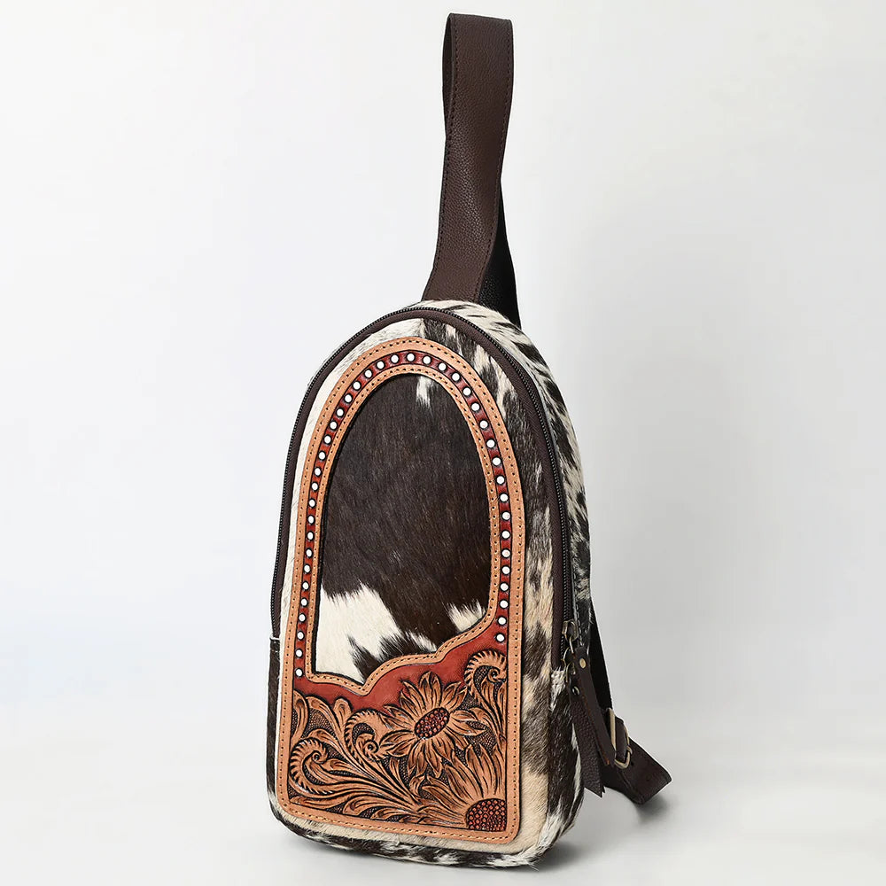 Western Spirit Hand Tooled Leather Sling Bag