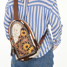 Load image into Gallery viewer, Sunny Sunflower Hand Tooled Leather Sling Bag
