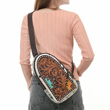 Load image into Gallery viewer, Rustic Sunflower Hand Tooled Leather Sling Bag
