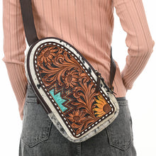 Load image into Gallery viewer, Rustic Sunflower Hand Tooled Leather Sling Bag
