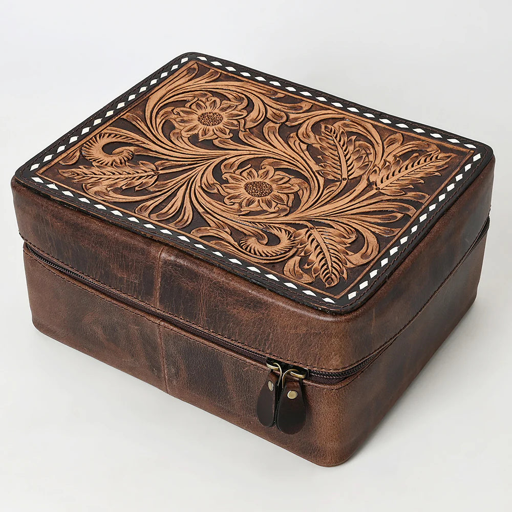 Trail Born Hand Tooled Leather Jewelry Box