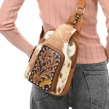 Load image into Gallery viewer, Sage Sun Hand Tooled Leather Sling Bag
