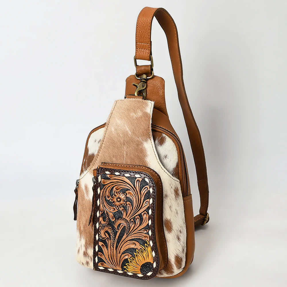 Sage Sun Hand Tooled Leather Sling Bag