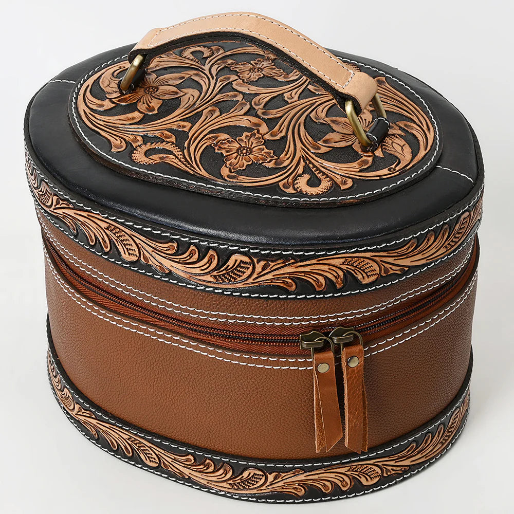 Atkin Ranch Hand Tooled Leather Jewelry/Makeup Case