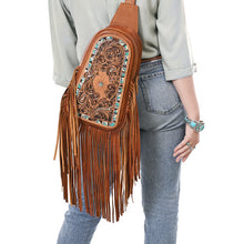 Load image into Gallery viewer, Mustang Belle Hand Tooled Leather Sling Bag
