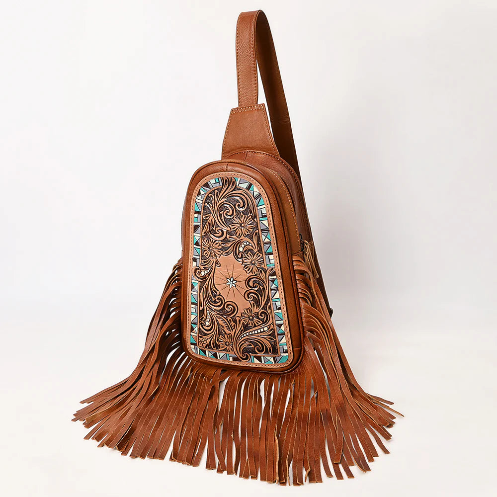 Mustang Belle Hand Tooled Leather Sling Bag