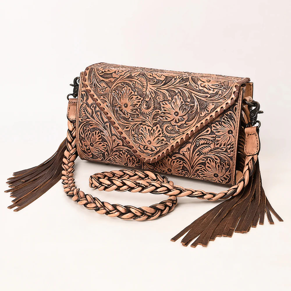 Coyote Run Hand Tooled Leather Crossbody Purse