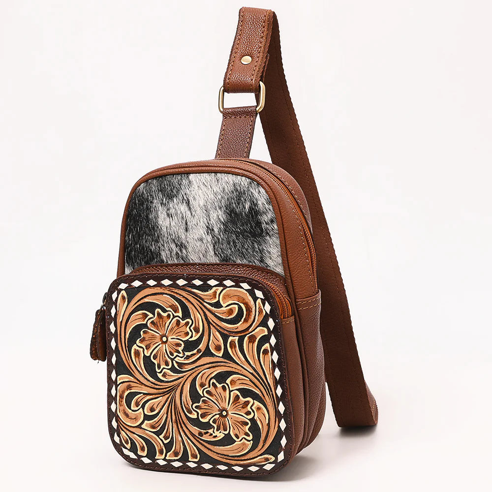 Prairie Wind Hand Tooled Leather Sling Bag