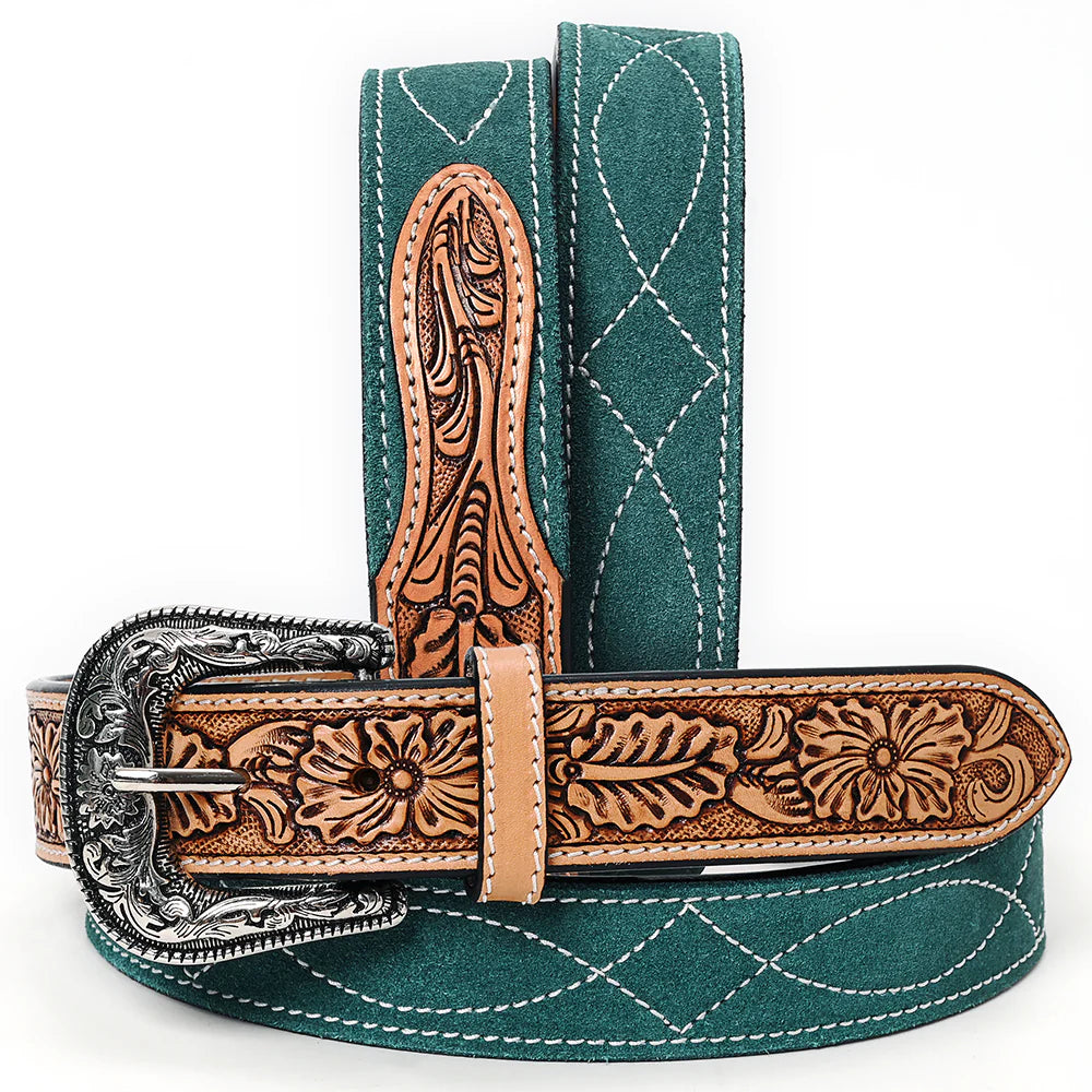 Desert Suede Hand Tooled Leather Belt