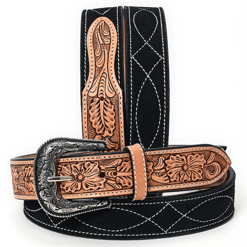 Desert Suede Hand Tooled Leather Belt