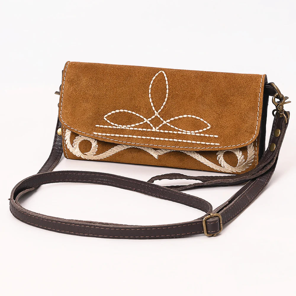 The Mae Suede Boot Stitch Crossbody Wallet