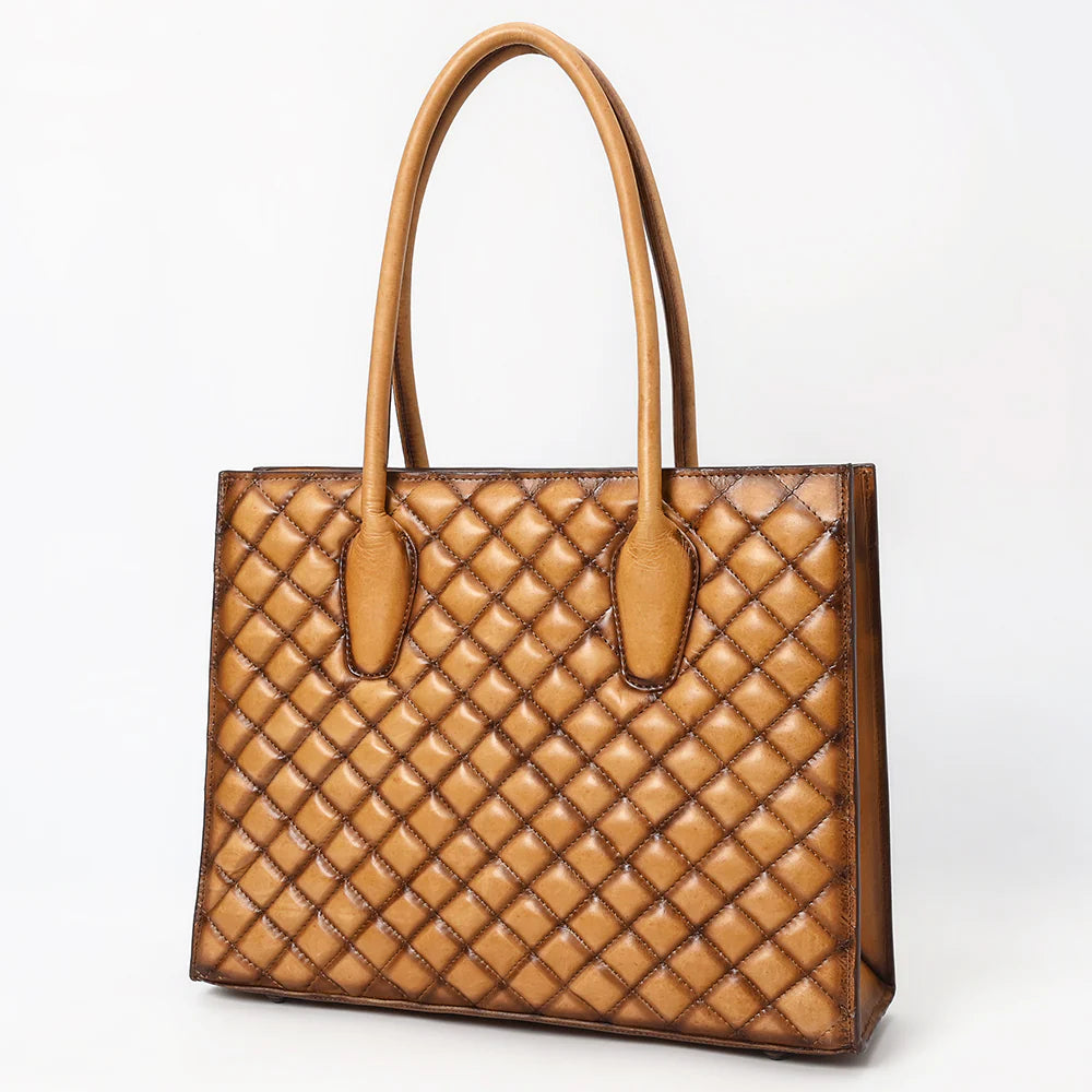 Western Whiskey Quilted Leather Tote Bag