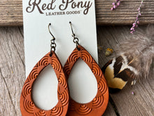 Load image into Gallery viewer, Whiskey Brown Geometric Hand Tooled Leather Earrings
