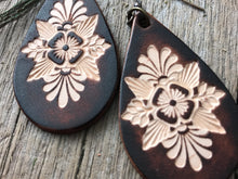 Load image into Gallery viewer, Chocolate Boho Western Hand Tooled Leather Earrings
