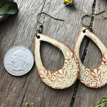 Load image into Gallery viewer, Cream Boho Western Leather Floral Teardrop Earrings
