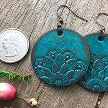 Load image into Gallery viewer, Half Mandala Hand Tooled Leather Earrings
