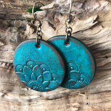 Load image into Gallery viewer, Half Mandala Hand Tooled Leather Earrings
