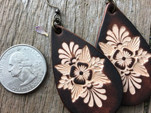 Load image into Gallery viewer, Chocolate Boho Western Hand Tooled Leather Earrings
