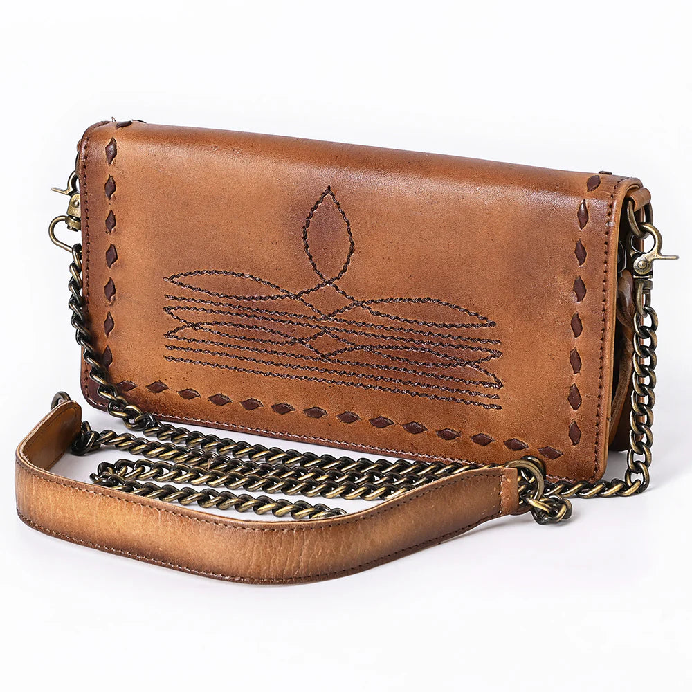 Rustic Roots Boot Stitch Leather Crossbody Wallet