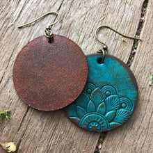 Load image into Gallery viewer, Half Mandala Hand Tooled Leather Earrings
