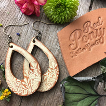 Load image into Gallery viewer, Cream Boho Western Leather Floral Teardrop Earrings
