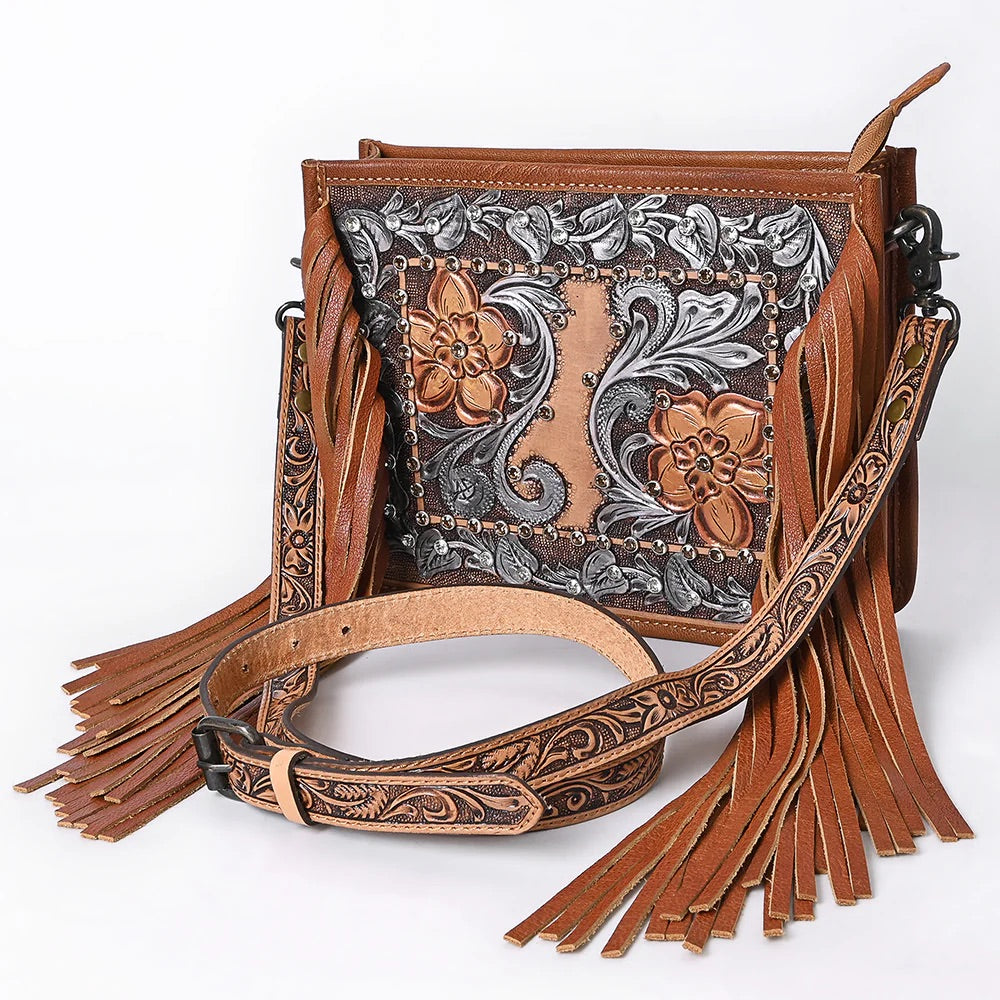 Antique Beauty Hand Tooled Leather Crossbody Purse