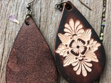 Load image into Gallery viewer, Chocolate Boho Western Hand Tooled Leather Earrings
