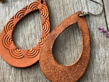 Load image into Gallery viewer, Whiskey Brown Geometric Hand Tooled Leather Earrings
