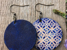 Load image into Gallery viewer, Indigo Blue Hand Tooled Leather Earrings
