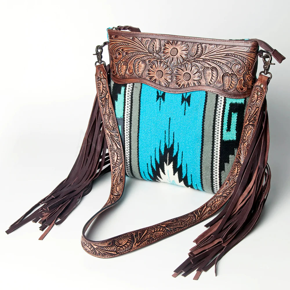 Western Leather Crossbody Bag With Leather Fringe Aztec -  Denmark