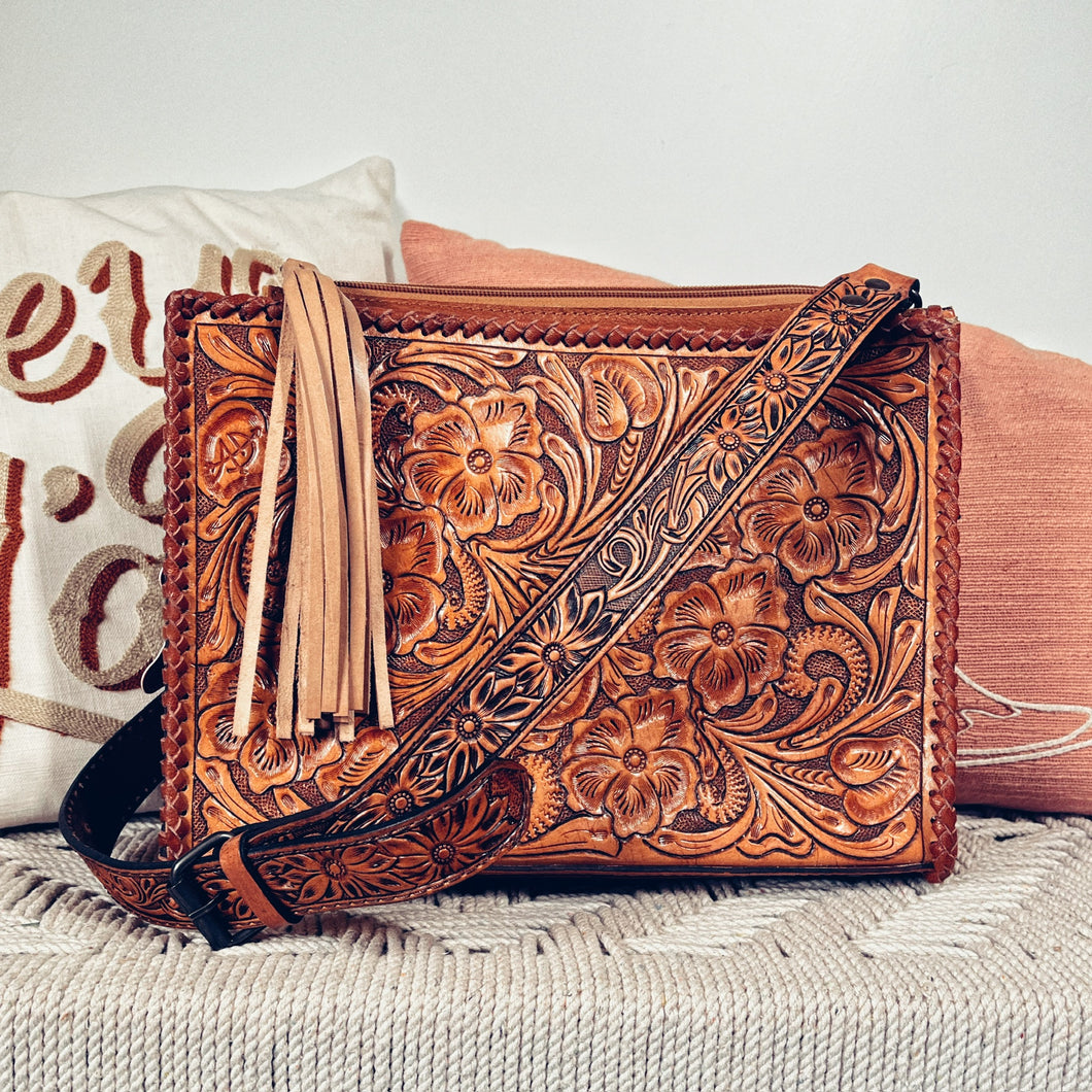 Villa Park Hand Tooled Leather Crossbody Purse