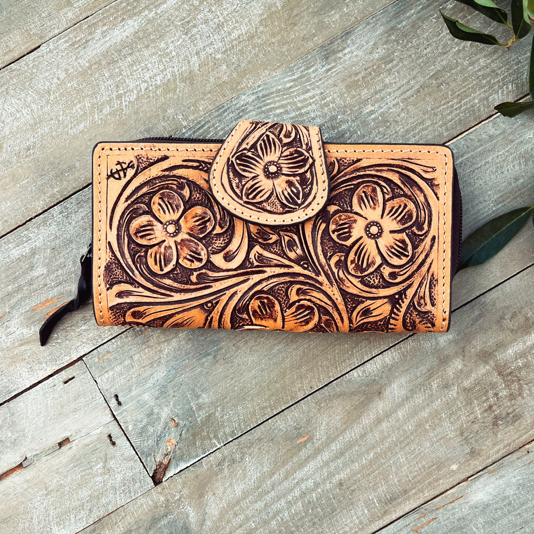 Ponderosa Basin Hand Tooled Leather Wallet