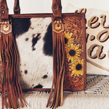 Load image into Gallery viewer, Field of Sunflowers Hand Tooled Leather Tote Bag
