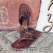 Load image into Gallery viewer, Rocky Creek Hand Tooled Leather Sandals
